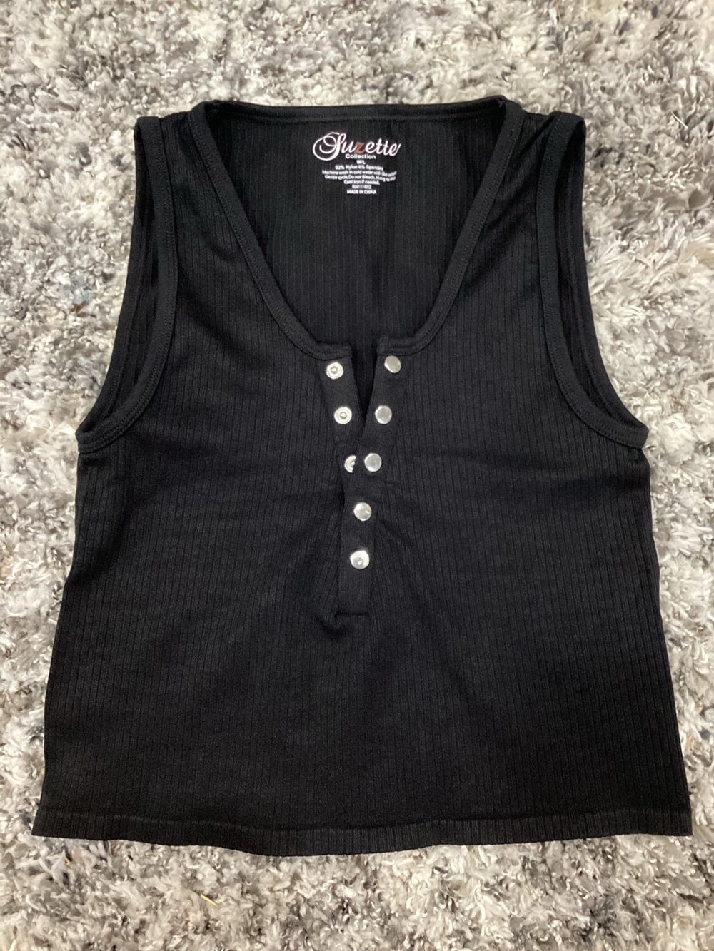 Silhouette Black Ribbed Snap-Front Tank